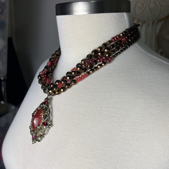 80's Vintage Jay Strongwater Multi Strand Crystal Necklace with Pendant - Picture 3 of 16